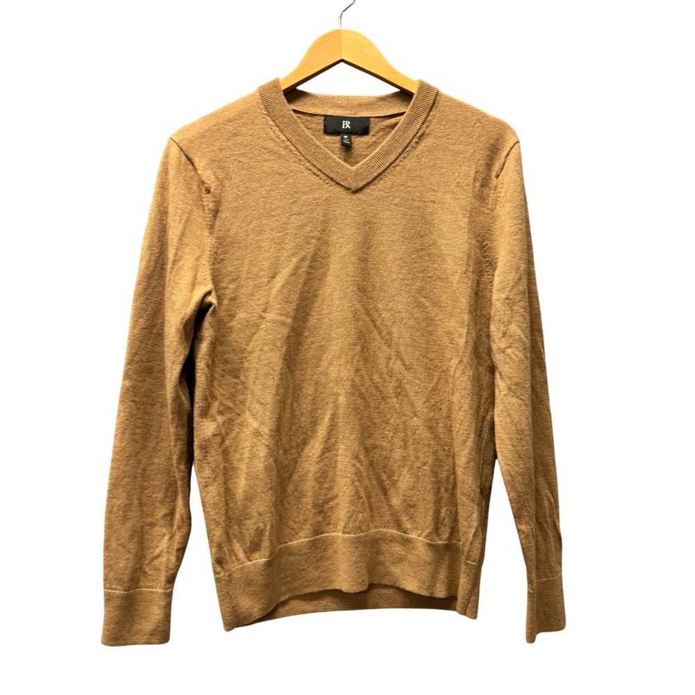 Banana Republic Sweater Mens M Merino Wool Vee V-Neck Brown Pullover Classic